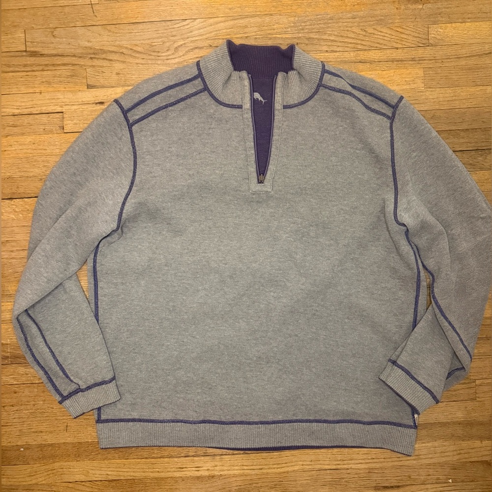 Tommy Bahama Reversible Gray and Purple Zip-Up Sweater